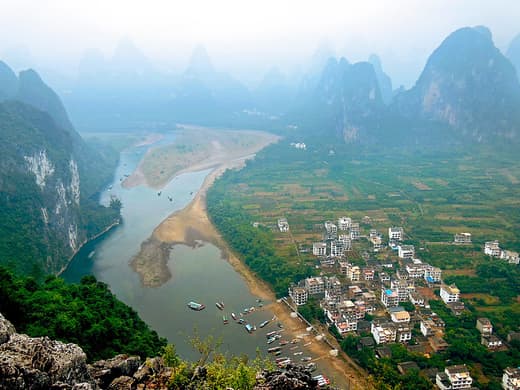 Vista aérea de Xingping y el meandro del río Li