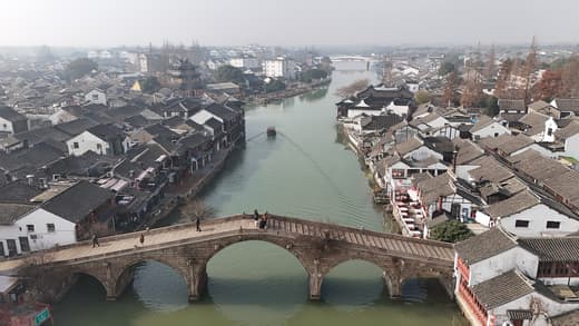 Vista aérea del pueblo de agua de Zhujiajiao